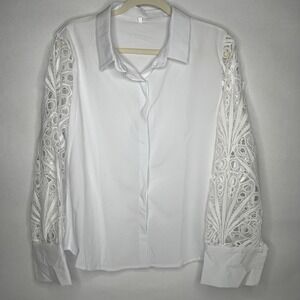 Womens‎ Lace Blouse Large Long Sleeve Office Work Button Down Shirt Dressy Tops